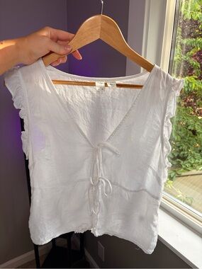 Joie White Tie-Front Ruffle Cap-Sleeve Camisole